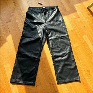 Old Navy Faux Leather Wide Leg Pants High Rise Black Size 12 NWT Trendy